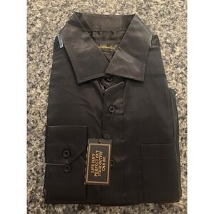 DiBanGu Mens Black Satin Dress Shirt Long Sleeve Button Down Size L